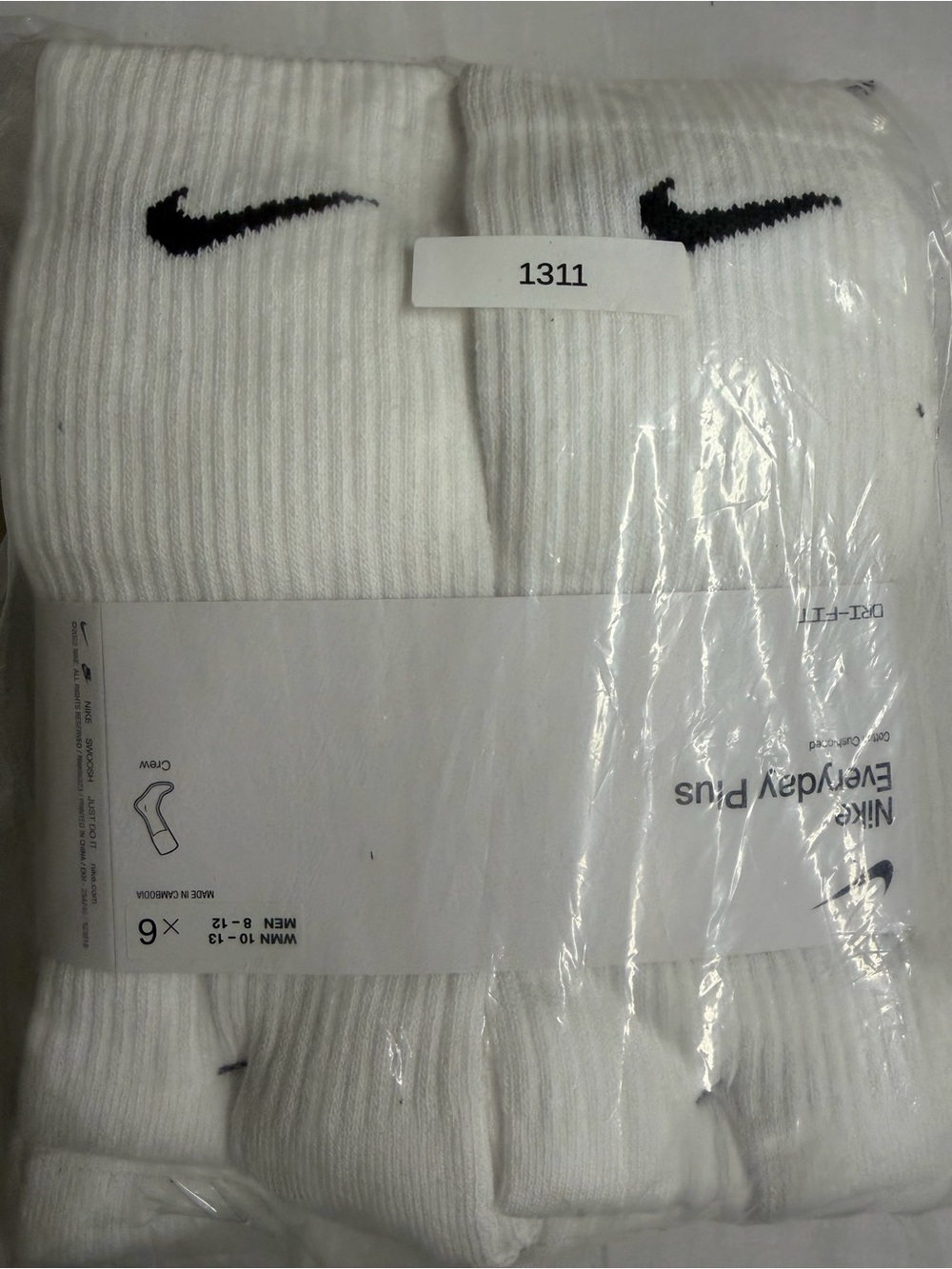 Nike White Crew Athletic Socks with Black Swoosh - Pack